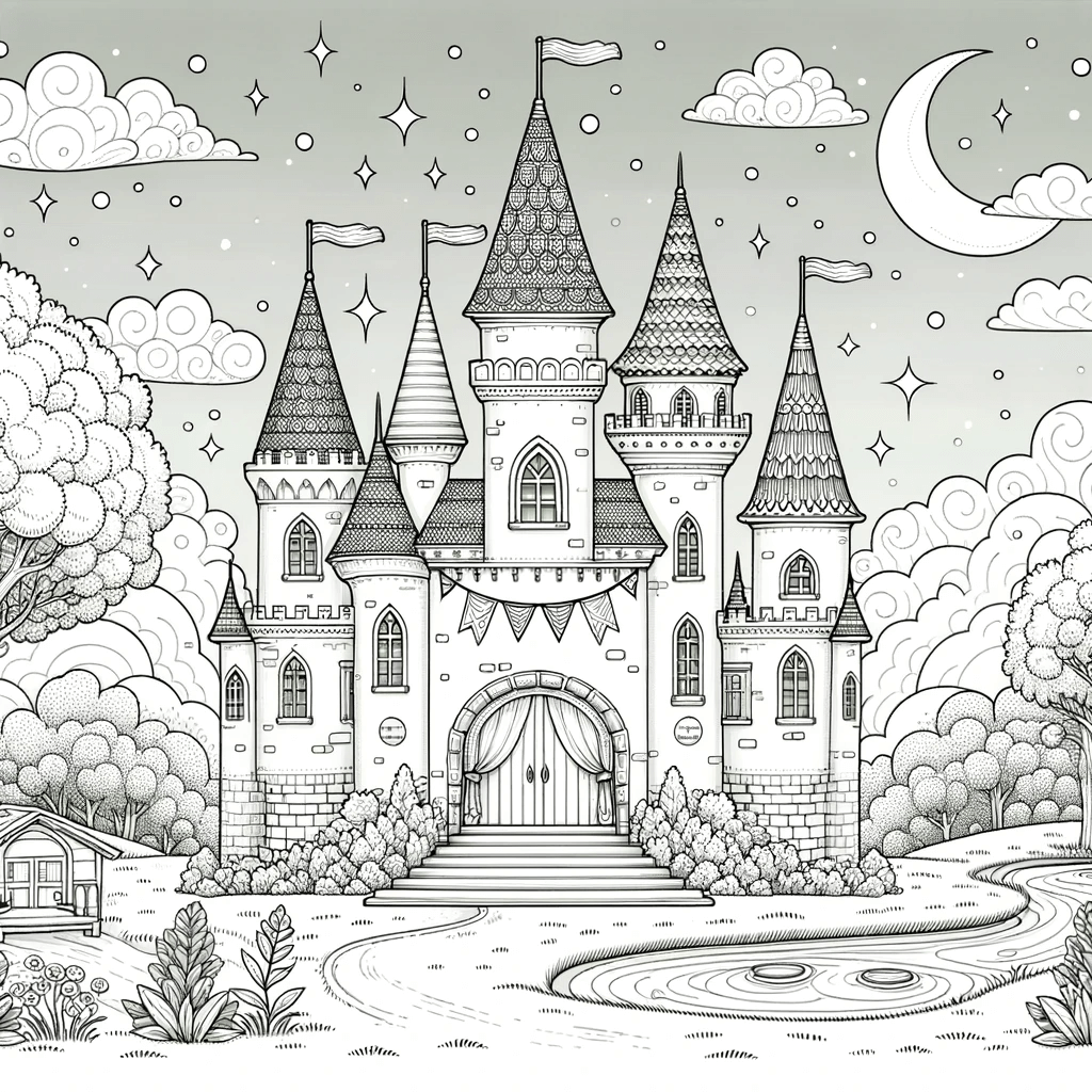 Schloss Ausmalbilder - Ruhiges Traumschloss