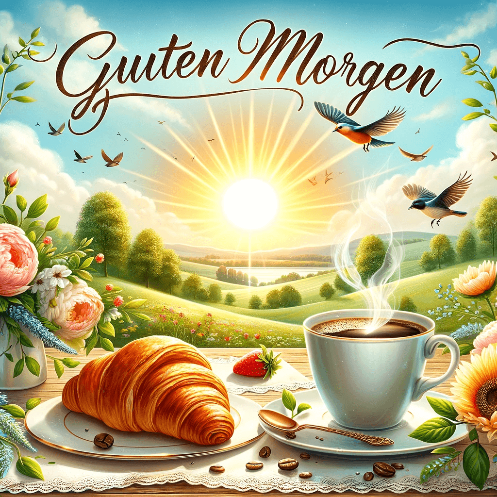 Sonntagmorgen Freude: Guten Morgen Bild mit Kaffee und Landschaft