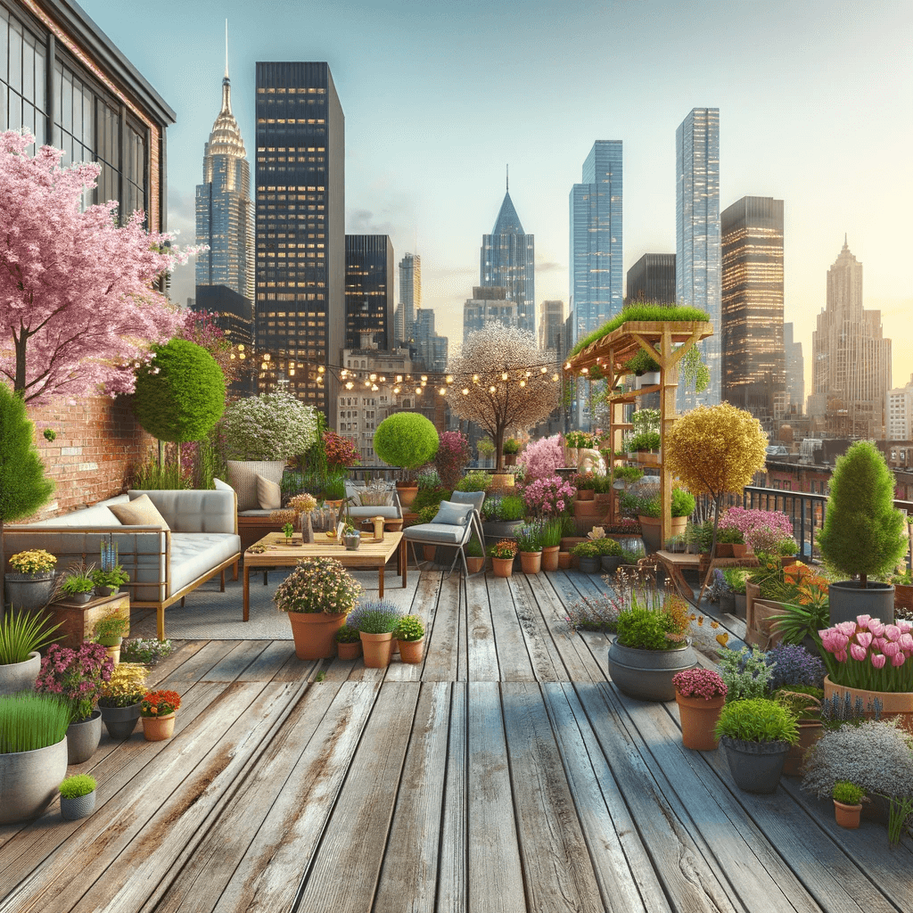 Städtische Oase: Dachgarten mit Blick auf die Skyline