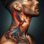 Symbolisches und Künstlerisches Phönix im Flug Hals-Tattoo-Design für Männer
