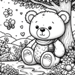 Teddybär in der Natur Ausmalbild