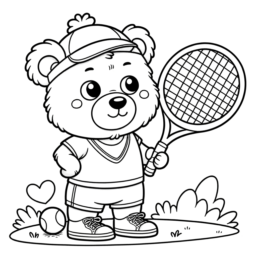 Tennisspieler Bär - Ausmalbild