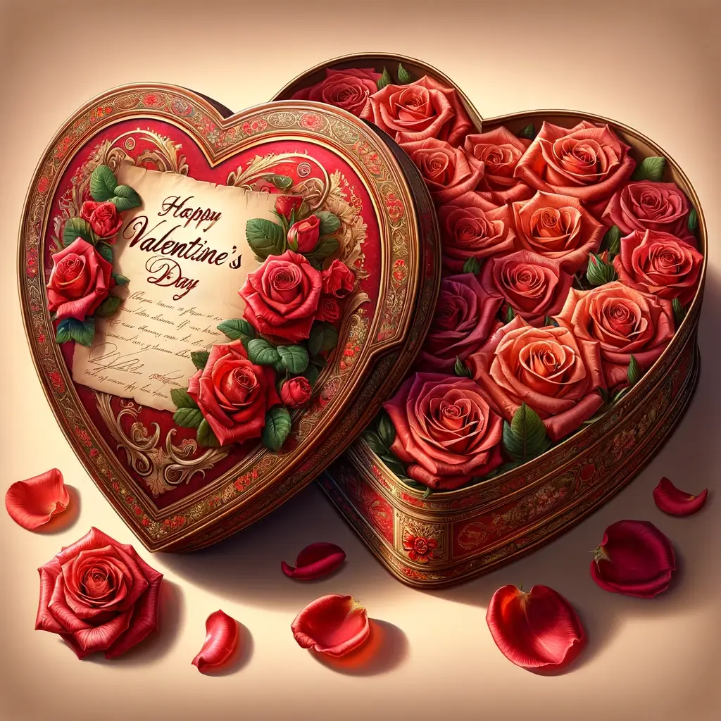 Valentinstag Erbstück: Rosen und Liebesbriefe
