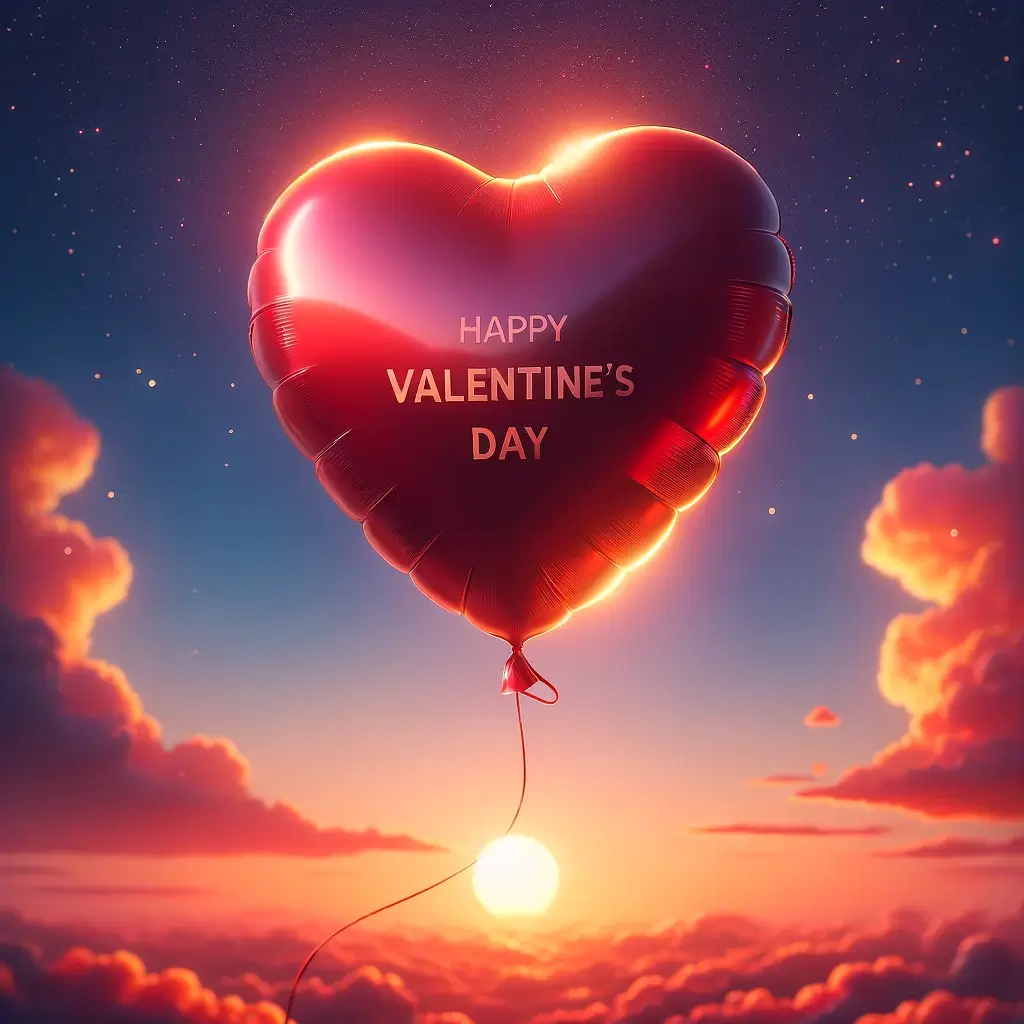 Valentinstag Herzballon bei Sonnenuntergang Bild: Eine Liebe, die hoch hinausgeht