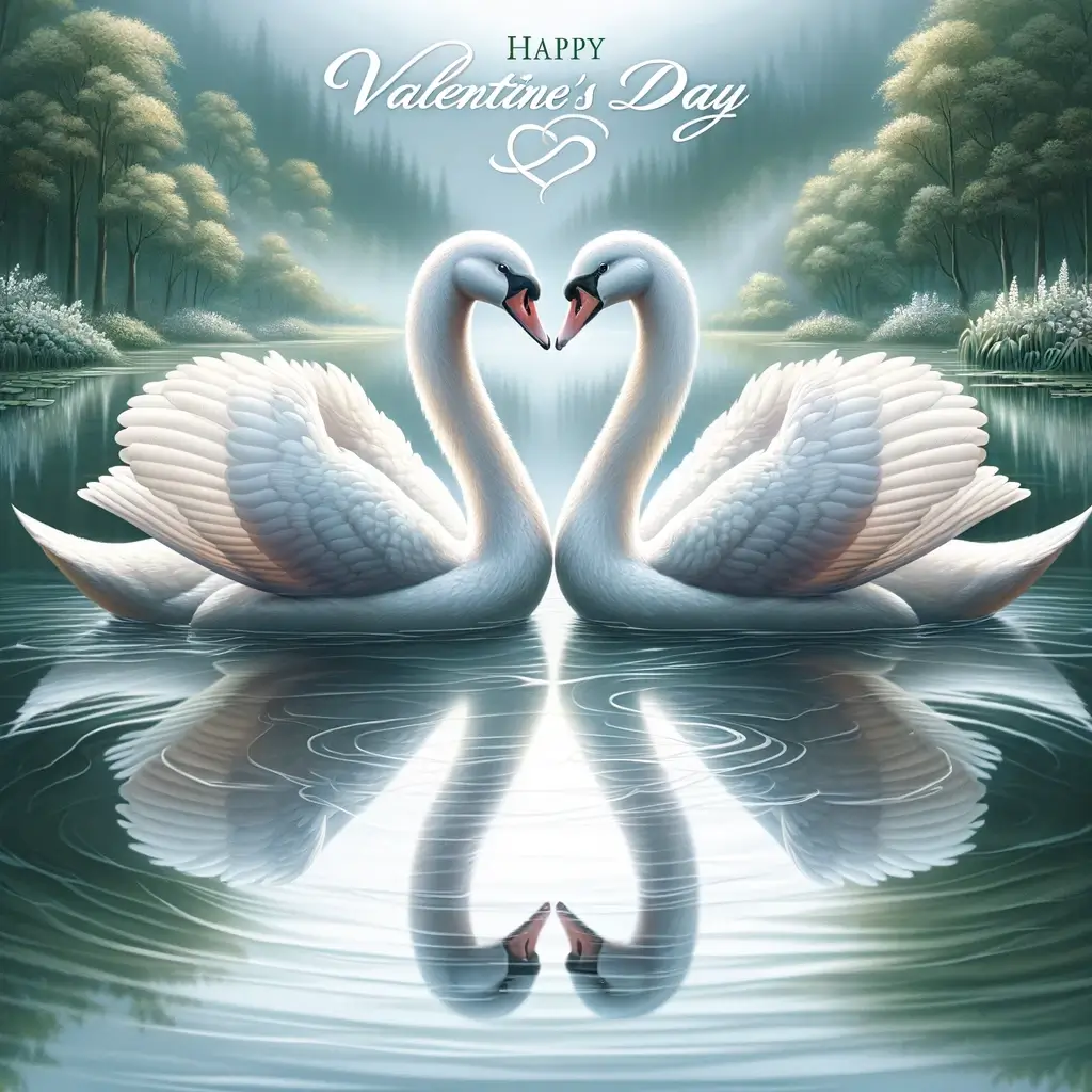 Valentinstag Schwäne in Liebe Bild: Herzreflexionen auf dem See