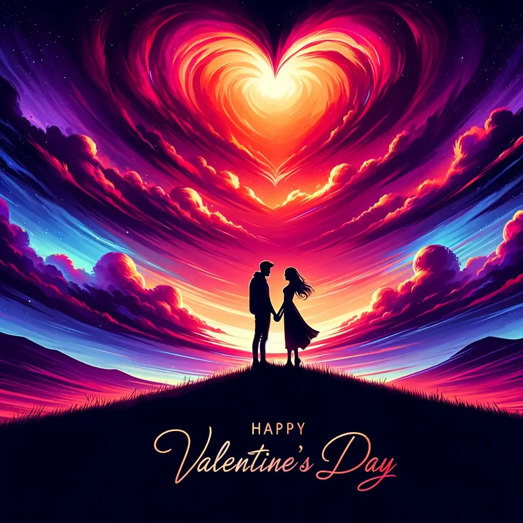 Valentinstag Sonnenuntergang Silhouette Bild: Umarmung der Liebe