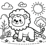 Verspielte Löwen-Malvorlage für Kinder
