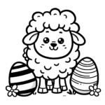 Verspieltes Schaf und Ostereier Malvorlage für Kinder