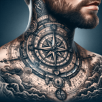 Vintage Kompass- und Karten-Hals-Tattoo-Design für Männer