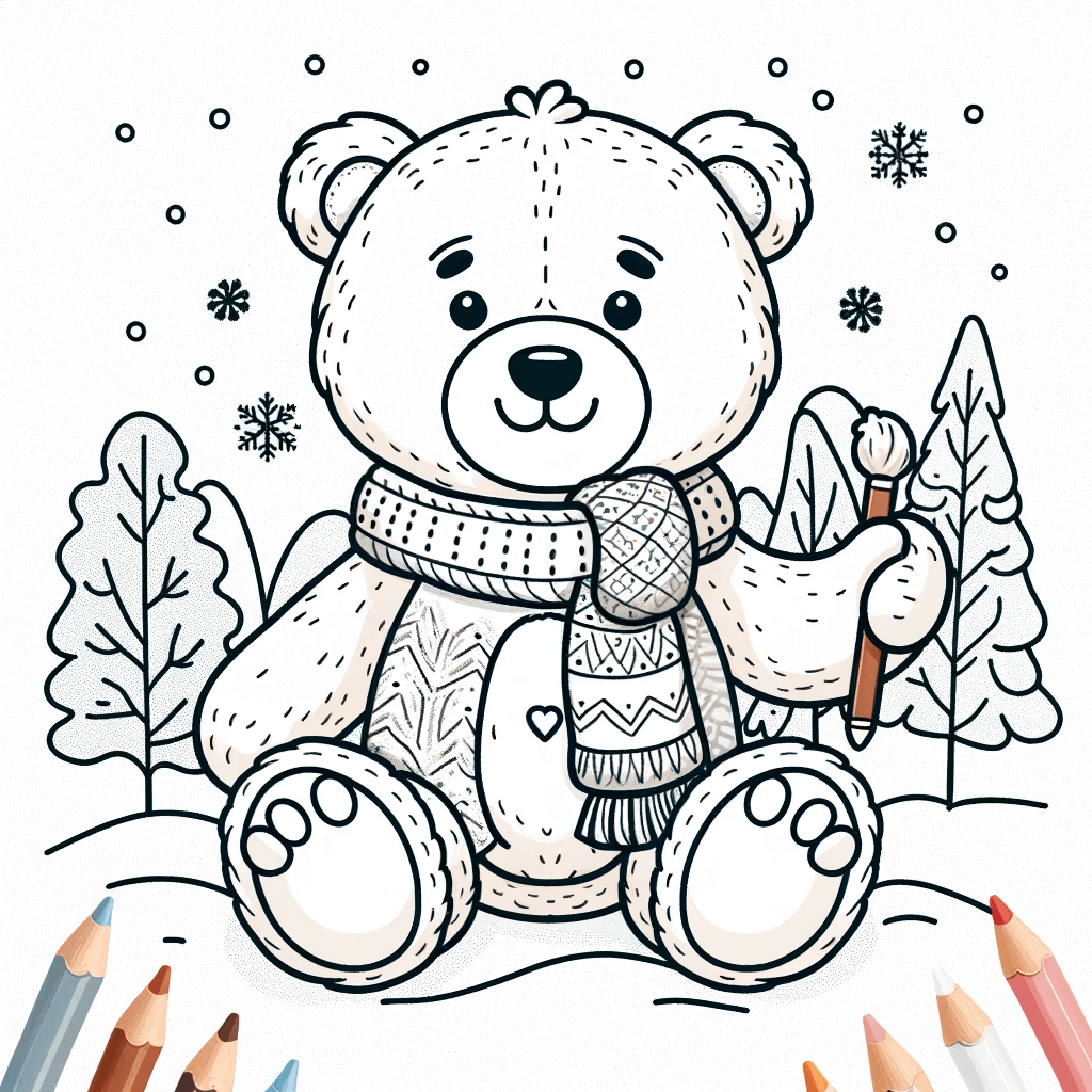 Winterwunderland Teddybär-Ausmalbild