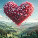 Ballonherz über malerischer Landschaft zum Valentinstag