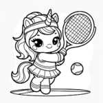 Einhorn-Tennismatch – Einfaches Ausmalbild