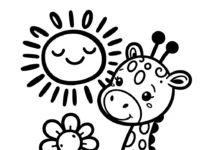 Giraffe, Sonne und Blume Malvorlage