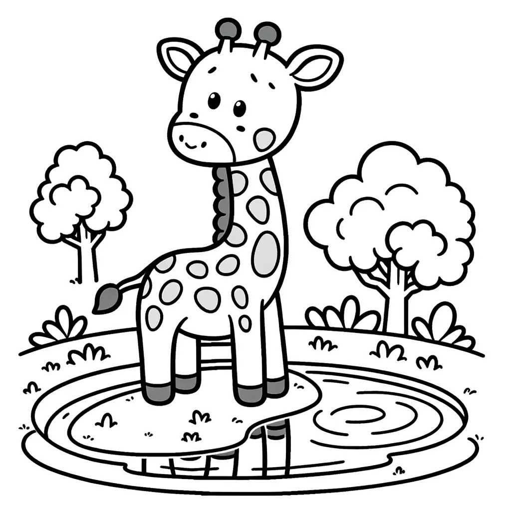 Giraffe am Teich Malvorlage
