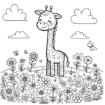 Giraffe im Blumenfeld Malvorlage