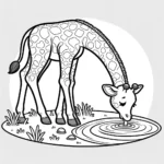 Giraffe trinkt Wasser Malvorlage
