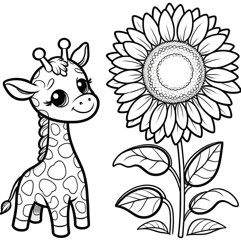 Giraffe und Sonnenblume Malvorlage