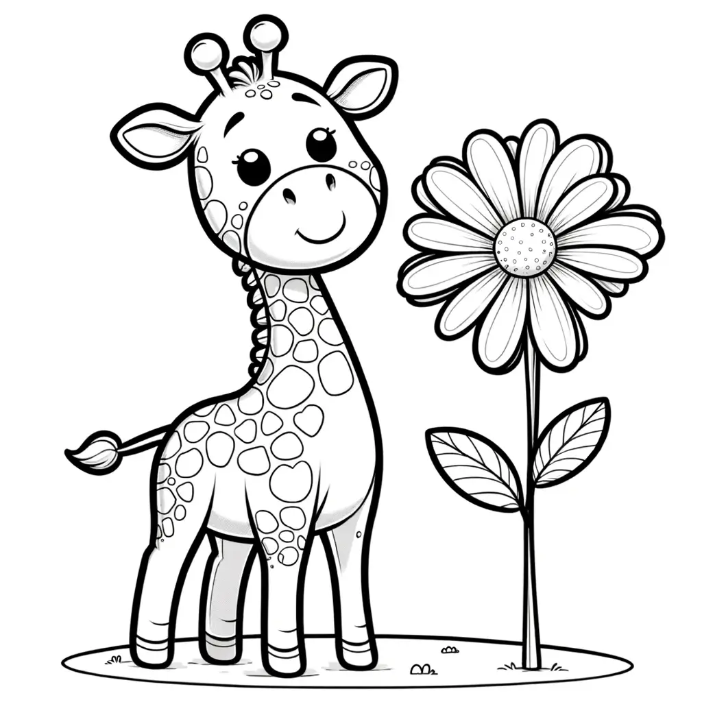 Giraffe und die riesige Blume Malvorlage