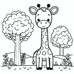 Giraffe und einfache Bäume Malvorlage