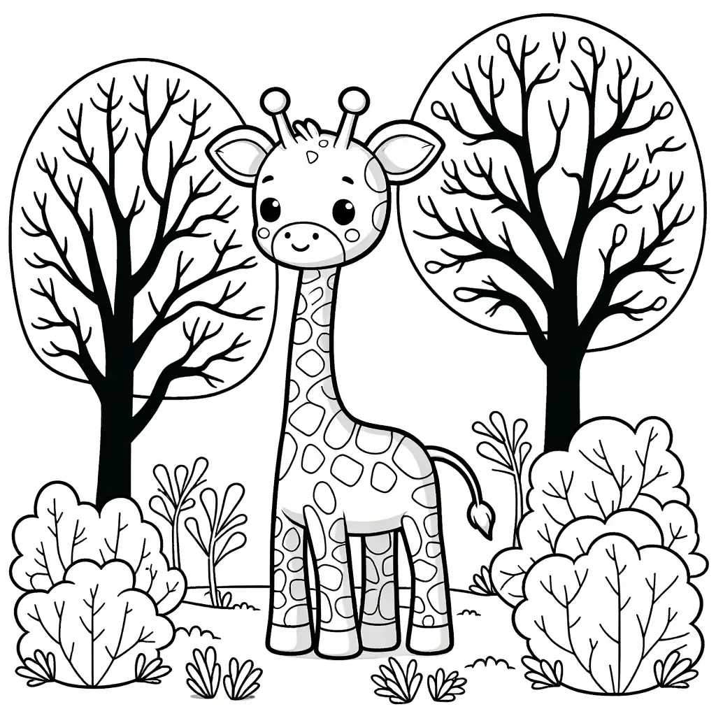 Giraffe unter den Bäumen Malvorlage