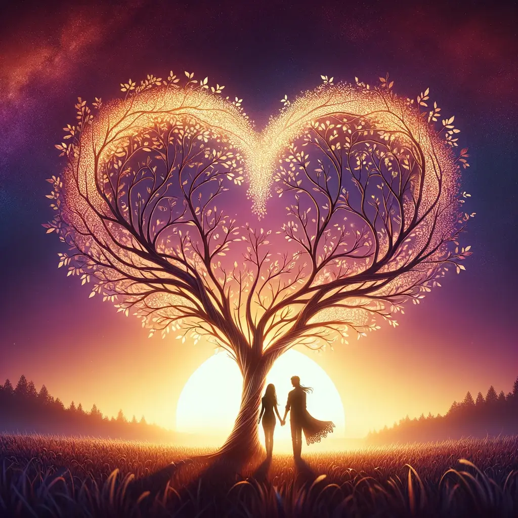 Herz bei Sonnenuntergang: Romantik unter dem Blätterdach