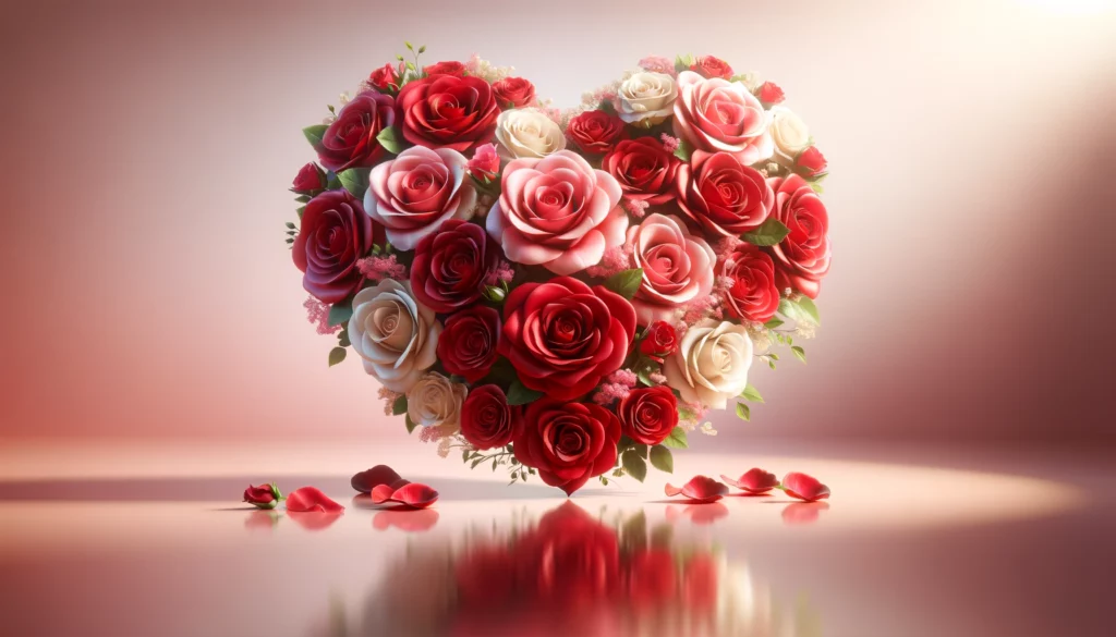 Herzförmige Rosenanordnung zum Valentinstag