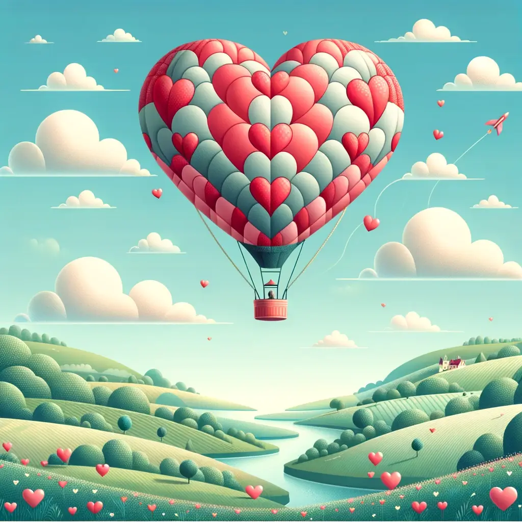Herzförmiger Heißluftballon zum Valentinstag