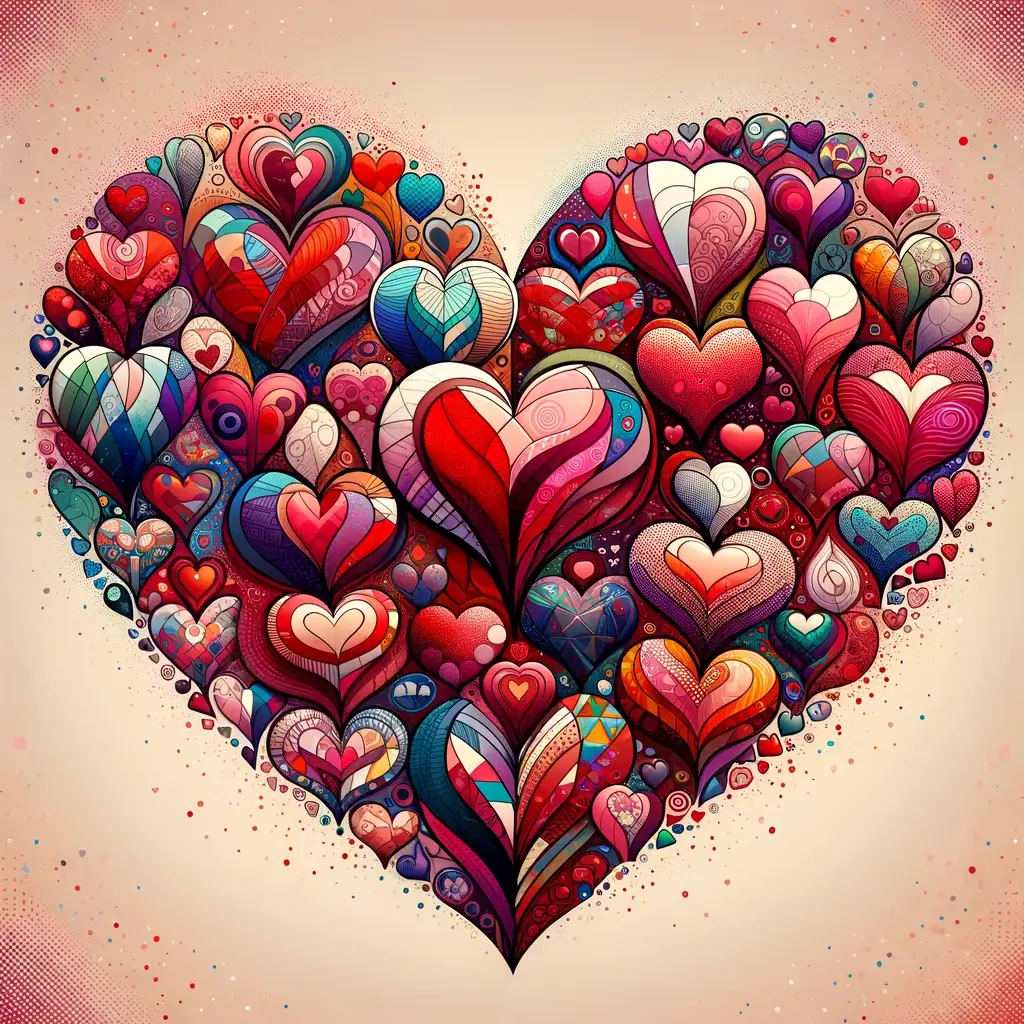 Lebendige Herz-Collage-Bild zum Valentinstag