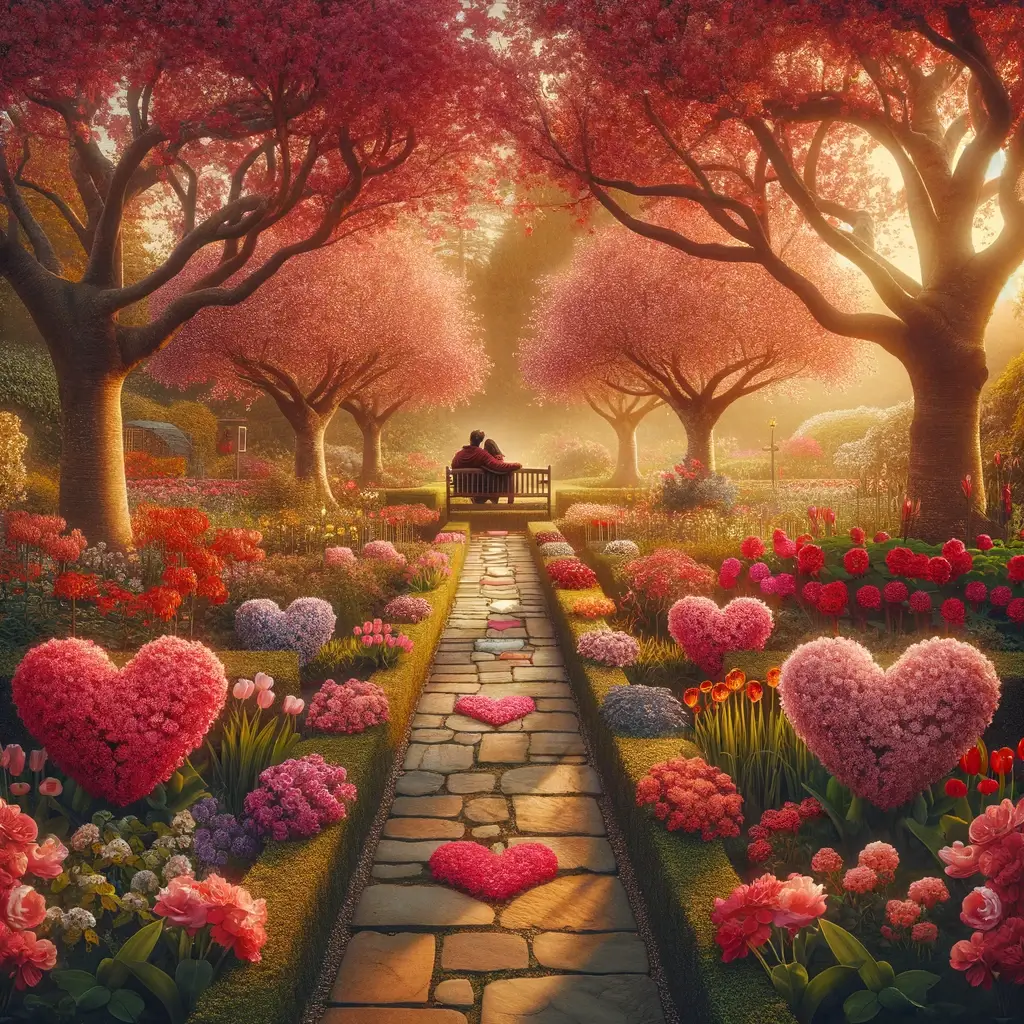 Romantischer Gartenweg zum Valentinstag