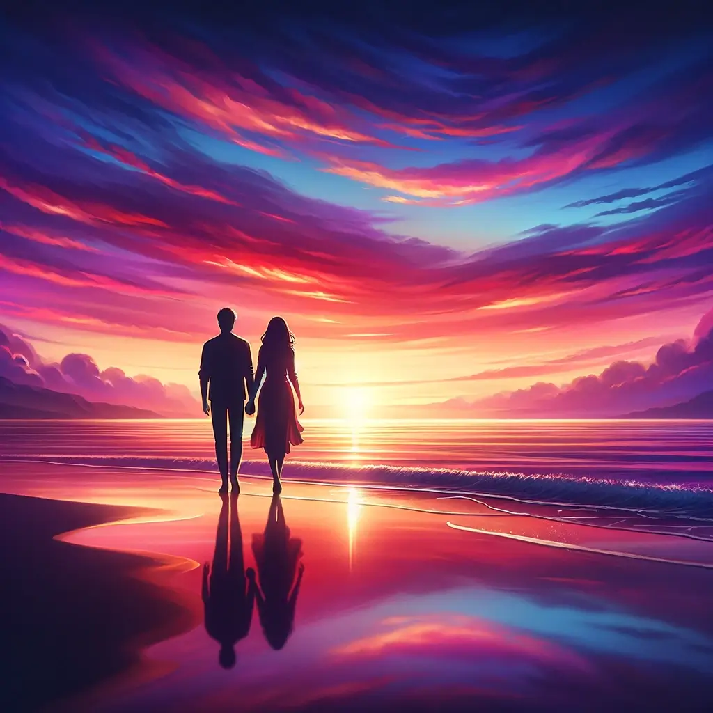 Romantisches Strandsonnenuntergang-Bild zum Valentinstag