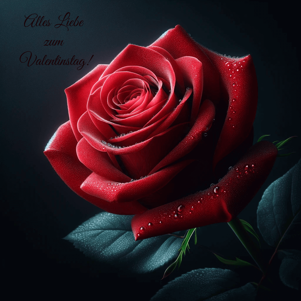 Tau-geküsste rote Rose zum Valentinstag