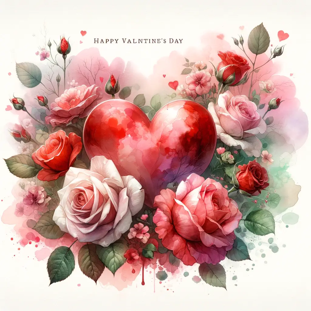 Valentinstag Aquarell Herz und Rosen Bild: Verspielte Romantik