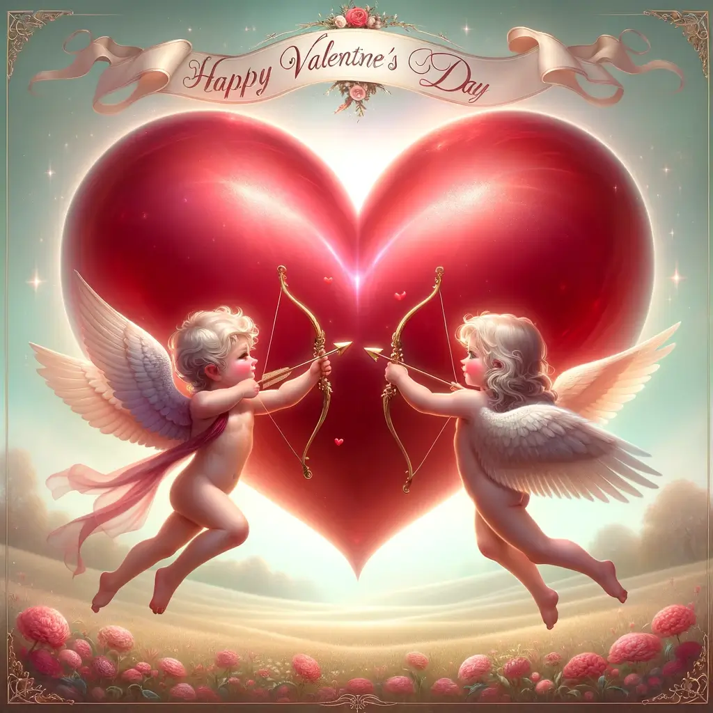 Valentinstag-Bild mit Cupidos und Herz: Verzauberung der Liebe