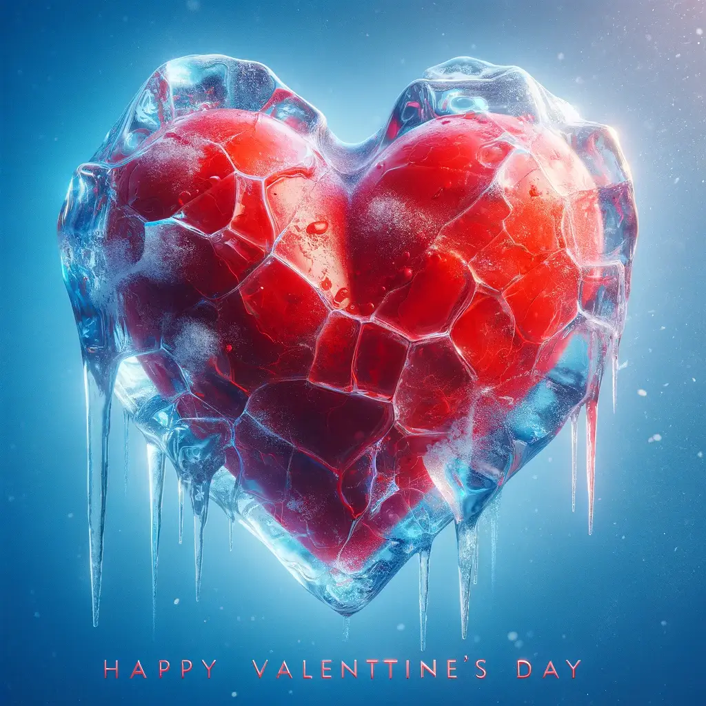 Valentinstag-Herz im Eis Bild: Wärme inmitten der Kälte