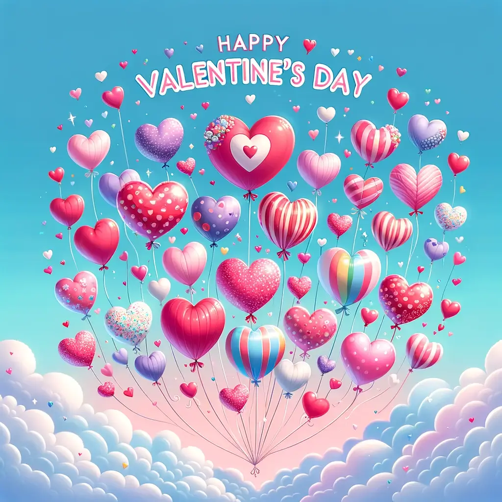Valentinstag-Herzballons im Aufstieg: Ein Himmel voller Zuneigung
