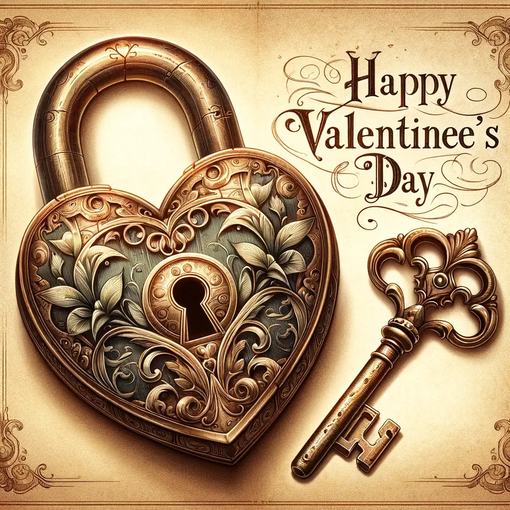 Valentinstag-Herzschloss und Schlüssel-Bild: Zeitlose Liebe entriegeln