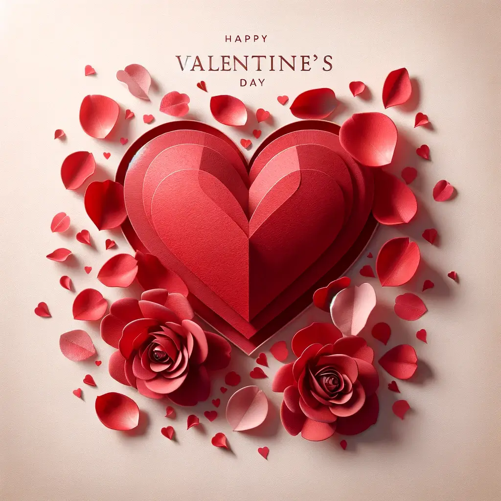 Valentinstag Papierherz und Rosenblätter Bild: Verspielte Liebe