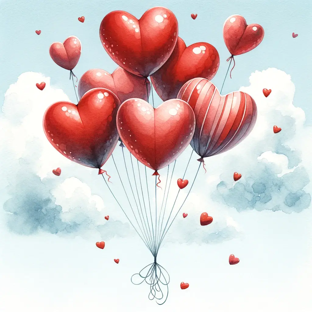 Verspieltes Herzballons Aquarellbild