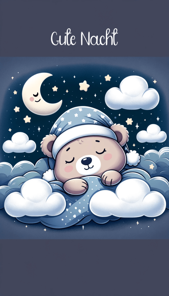 Gute Nacht - Schlafender Bär unter Sternenhimmel