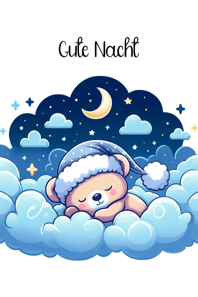 Gute Nacht - Träumender Bär in Sternennacht