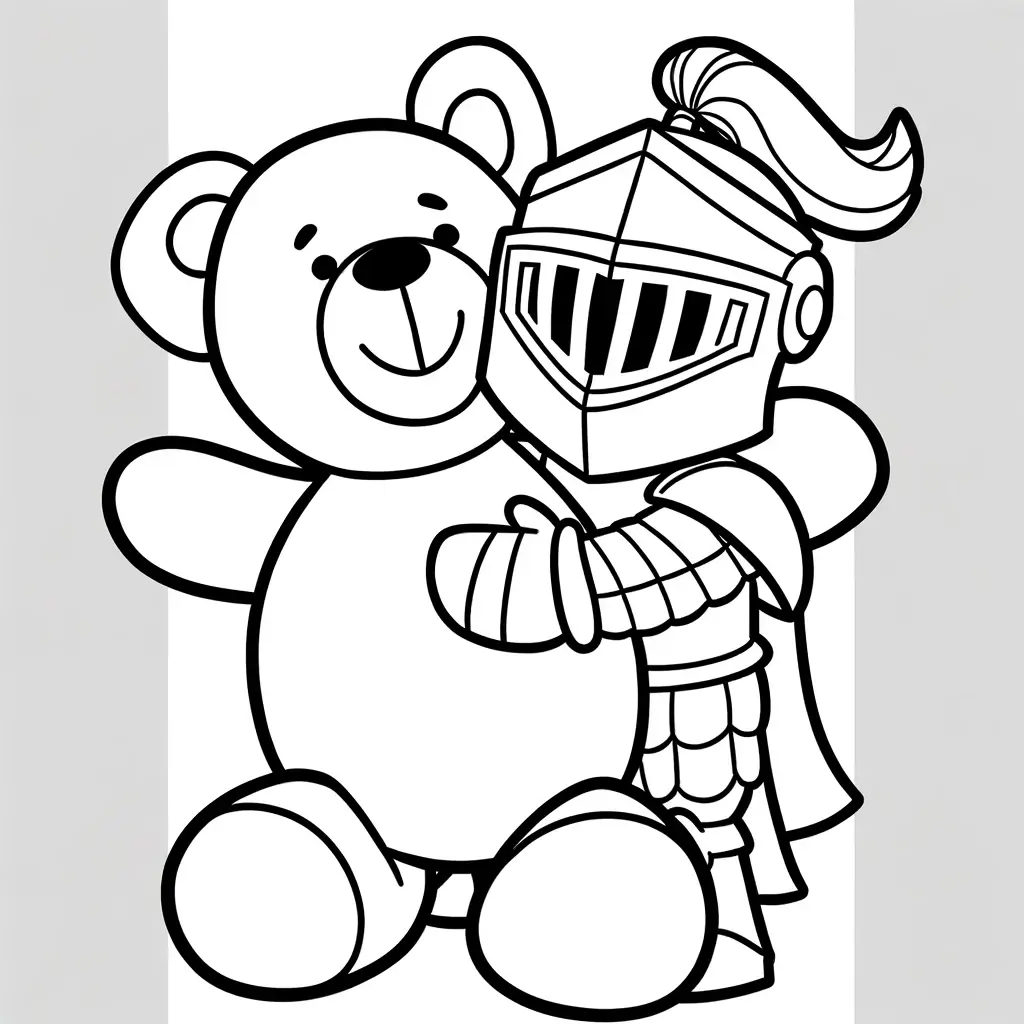 Ritter umarmt Teddybär Malvorlage